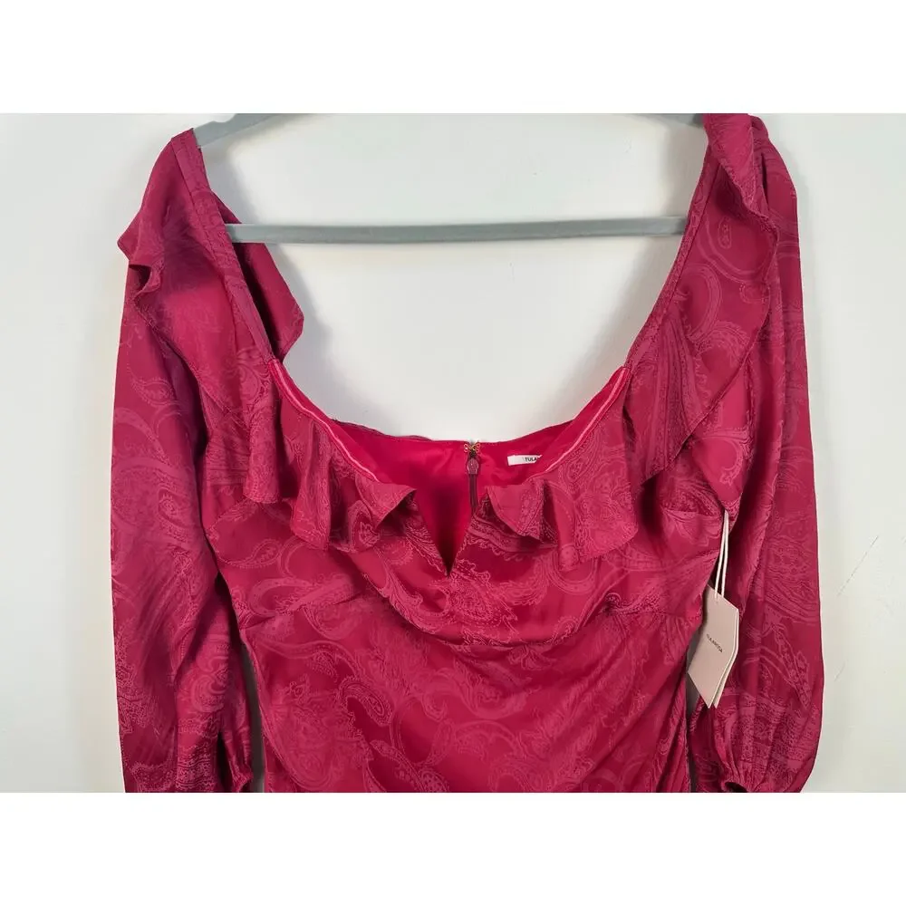 Tularosa Slip Dress Womens XL Pink NWT Off Shoulder Ruffle Paisley Revolve 1988
